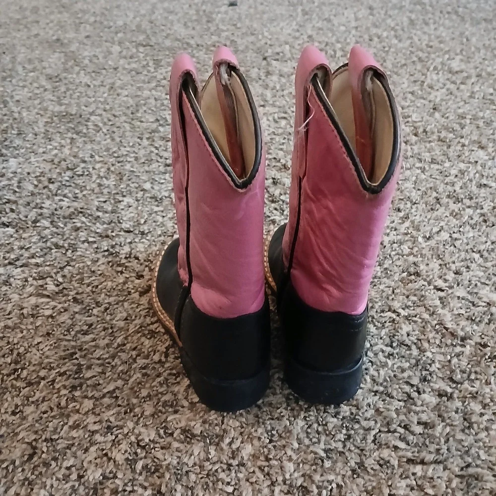 Old West Toddler Cowboy Boots Pink Black Leather Western Size 5 Cross